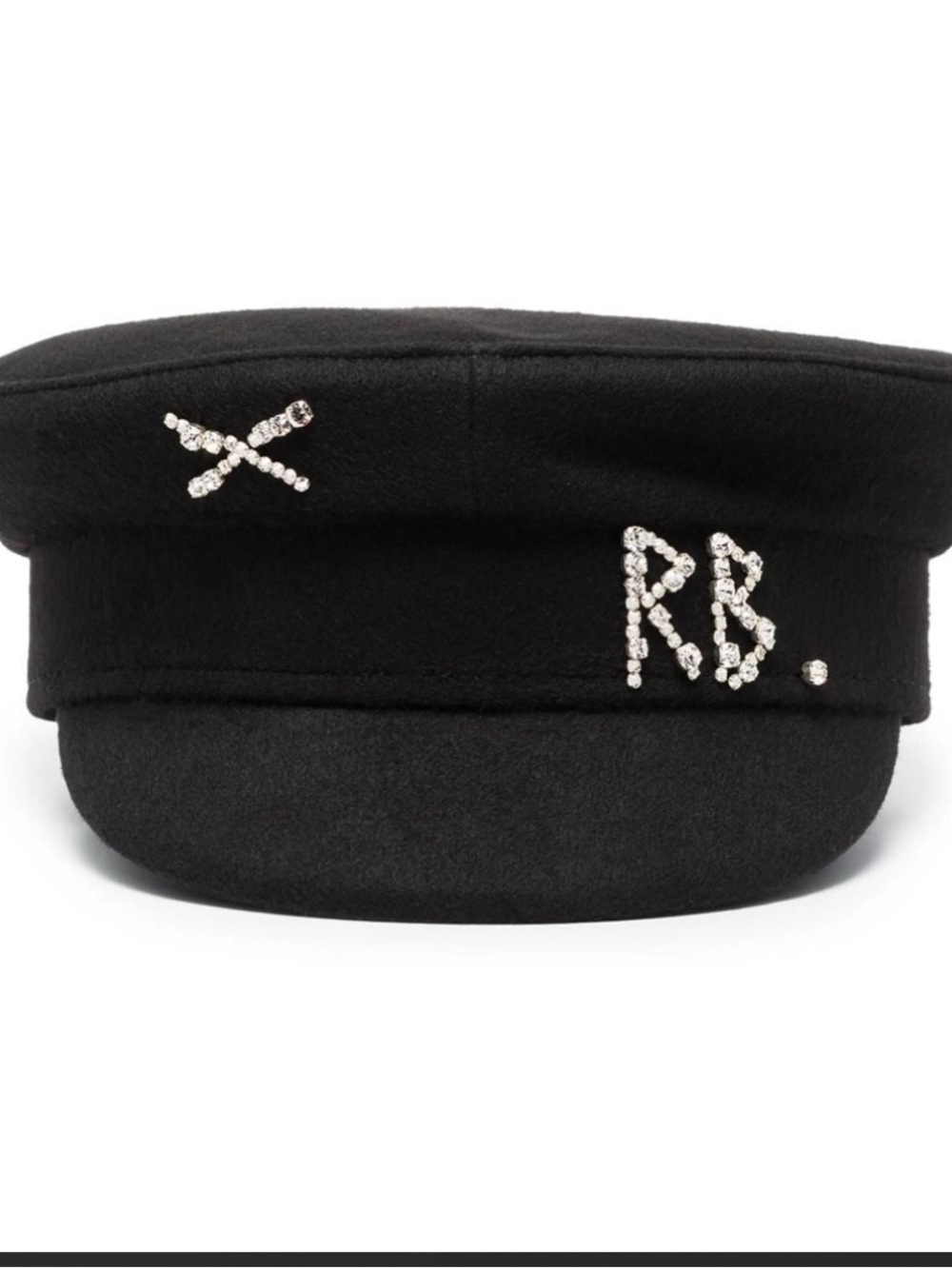 Black Crystal-Embellished Baker Boy Hat